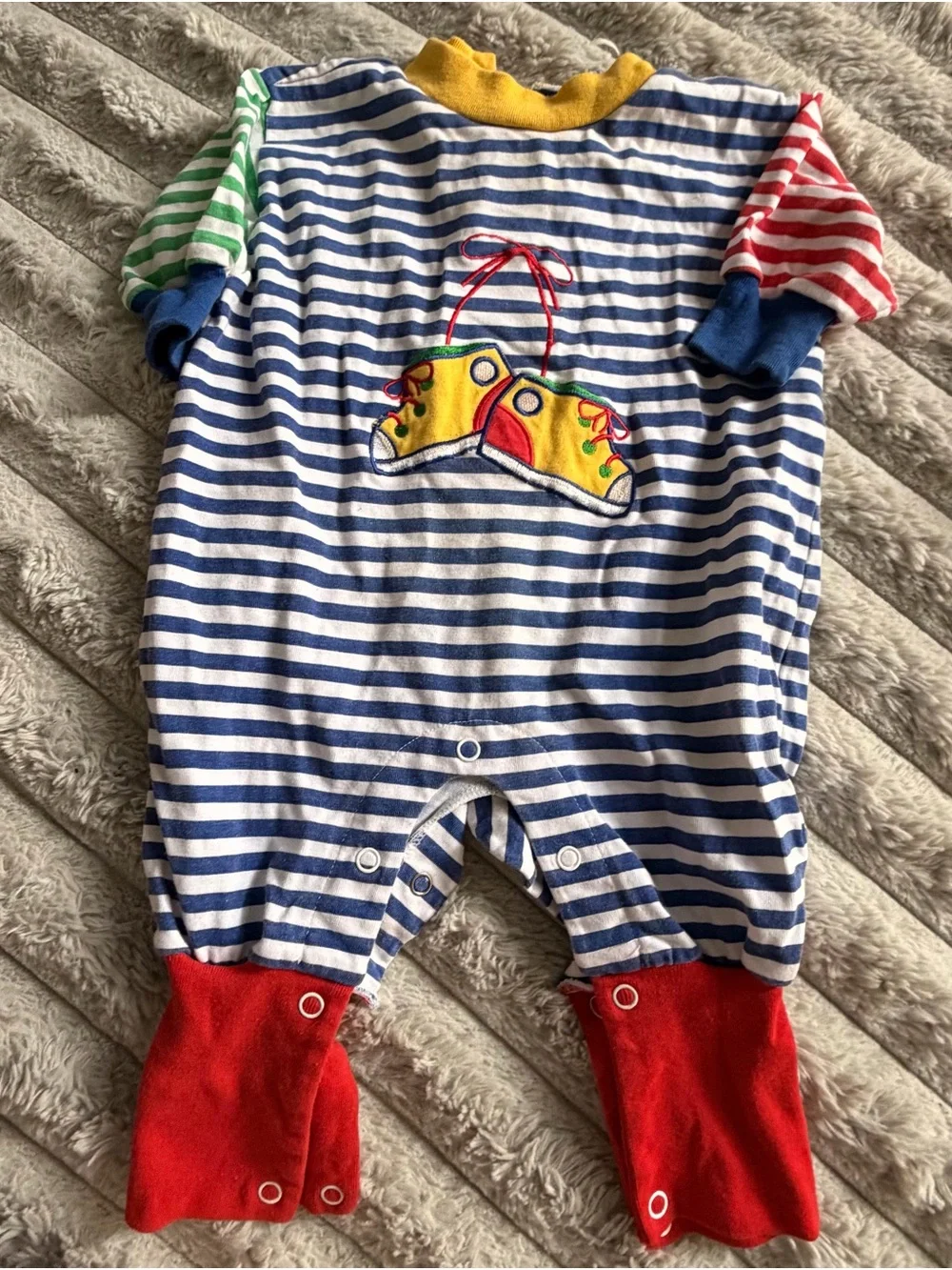 Vintage Color Track Multicolor Striped Romper One-Piece Embroidered 3-6 Months